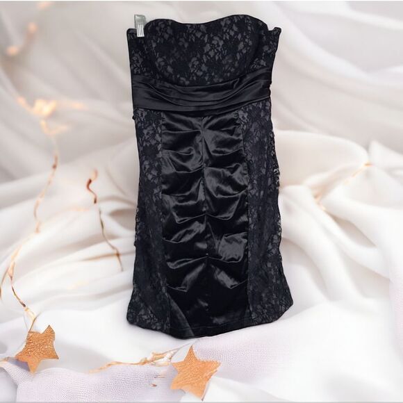 NWT Strapless Black Lace Ruched Bodycon Short Prom Dress Formal Cocktail Gothic - Picture 10 of 10